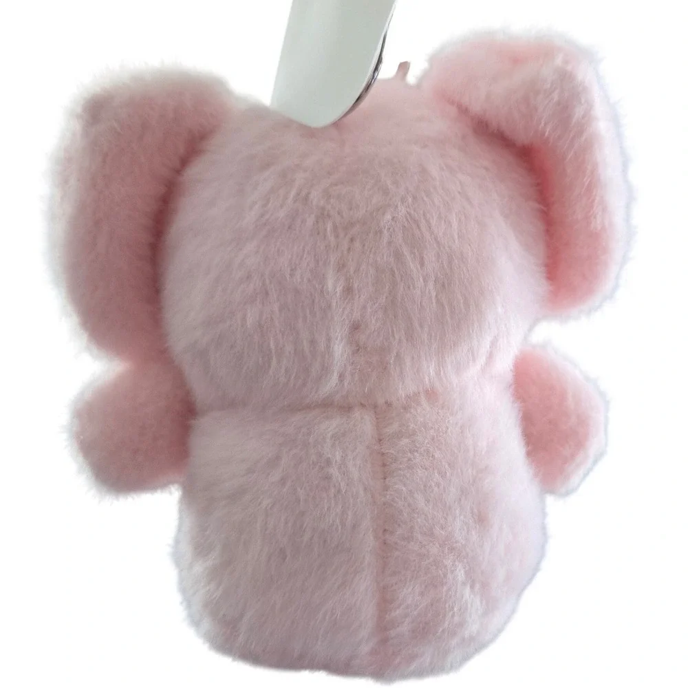 Natasha Plush Elephant Keychain Pink New Rhinestone Ear Bag Charm Faux Fur